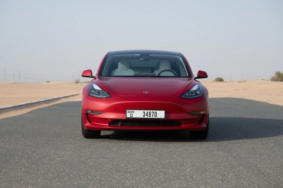 Rent a Tesla Model-3-Perfomance red, 2023 in Dubai