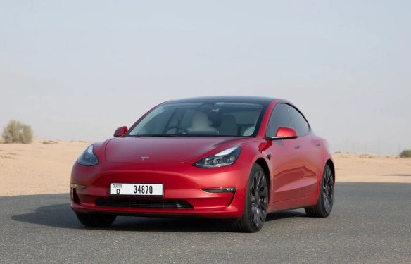Rent a Tesla Model-3-Perfomance red, 2023 in Dubai